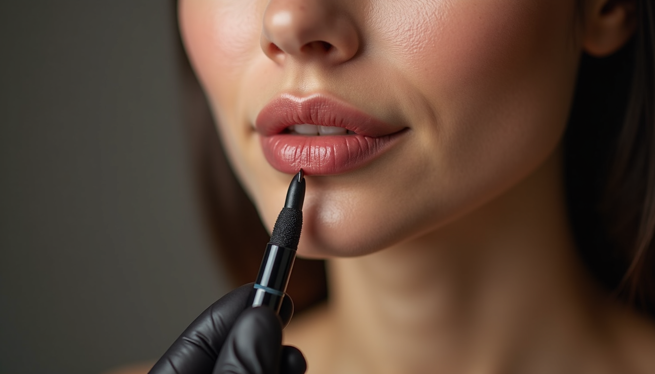 Buze micropigmentare cu aspect natural și culoare vibrantă, exemplificând procedura de înfrumusețare