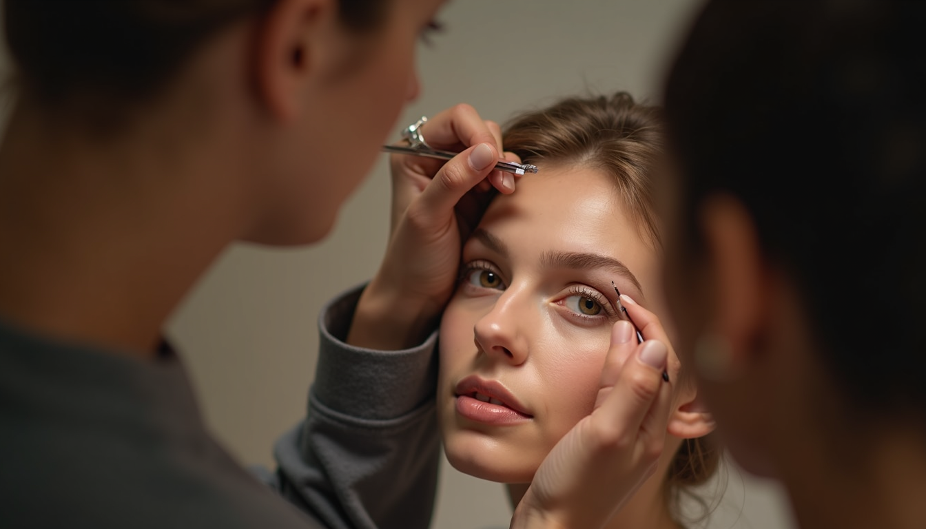 Femeie specialistă în micropigmentare sprâncene la un curs în București.