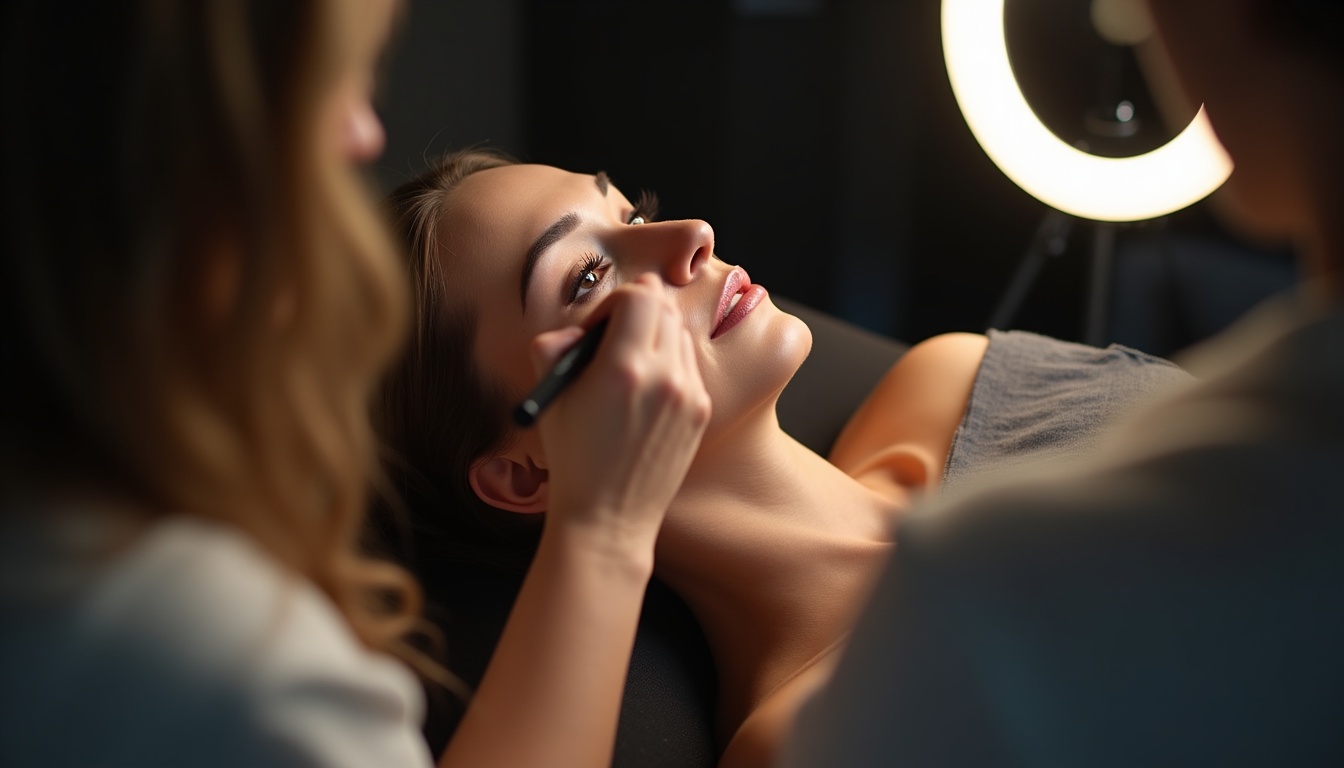 Femeie cu sprâncene impecabile după micropigmentare powder, zâmbind, demonstrând un look natural și rafinat