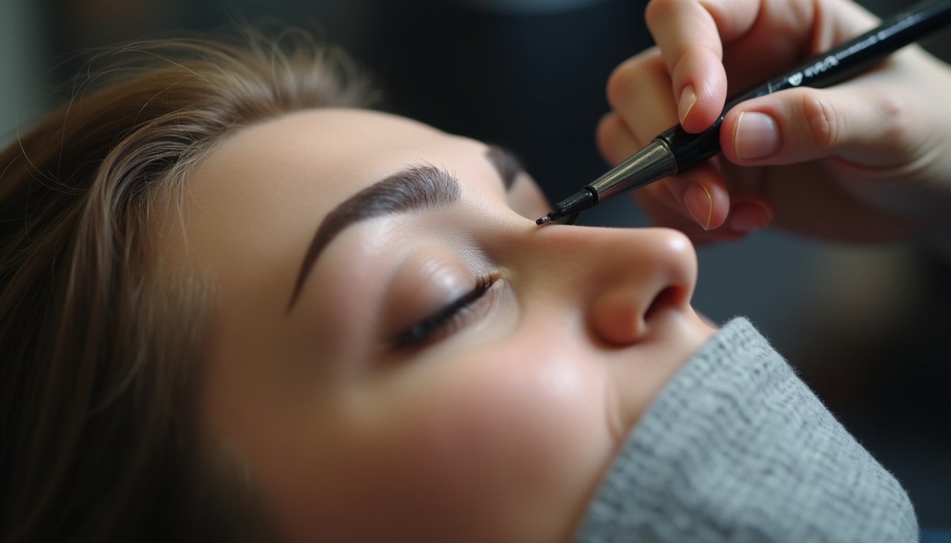 Imagine cu o femeie zâmbitoare având sprâncene tatuate fir cu fir perfecte și naturale