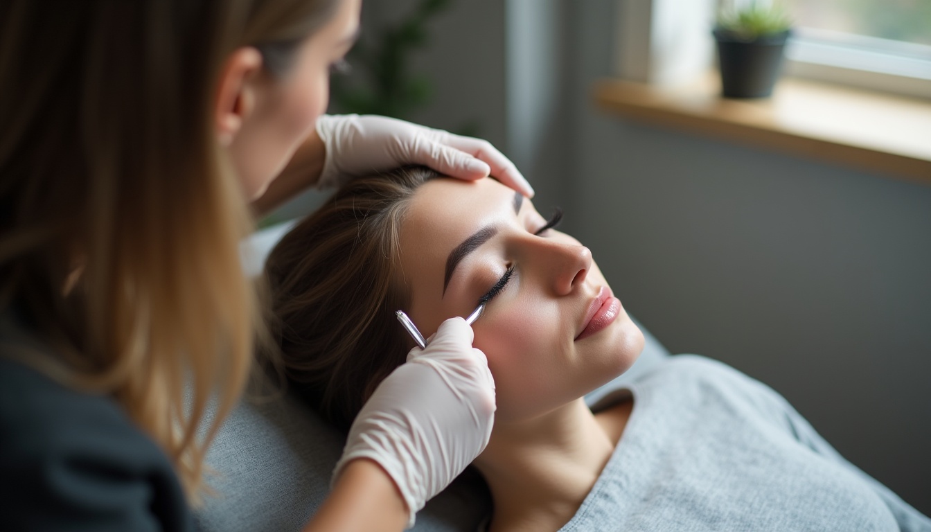 Femeie zâmbitoare cu tatuaj sprancene perfecte, bine definite